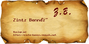 Zintz Bennó névjegykártya